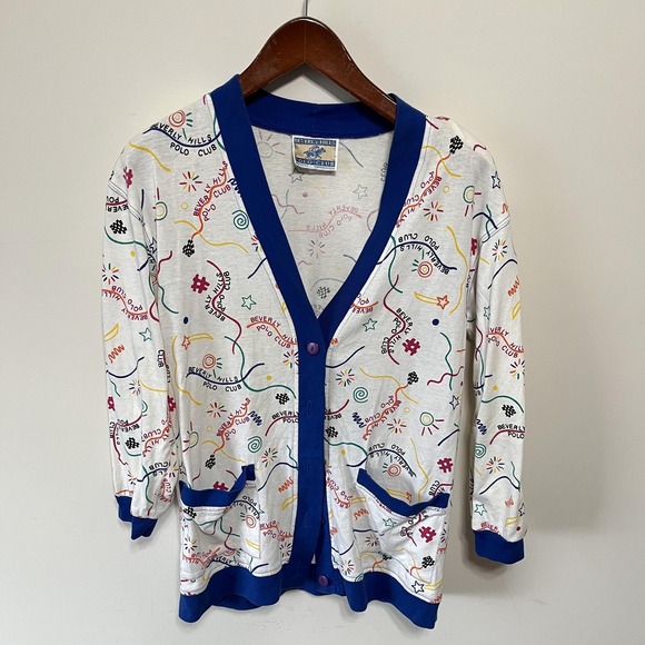 Beverly Hills Polo Club Other - Vintage Beverly Hills Polo Club Cardigan Womens M Colorful Graphic Sweater Prep